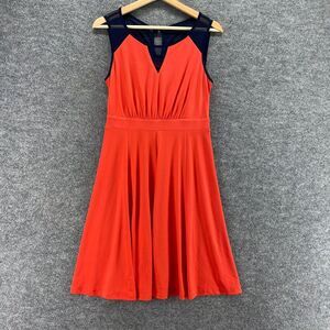 En Focus Dress Women 6 Red Sleeveless Sheath Pleated V Neck Knee Length